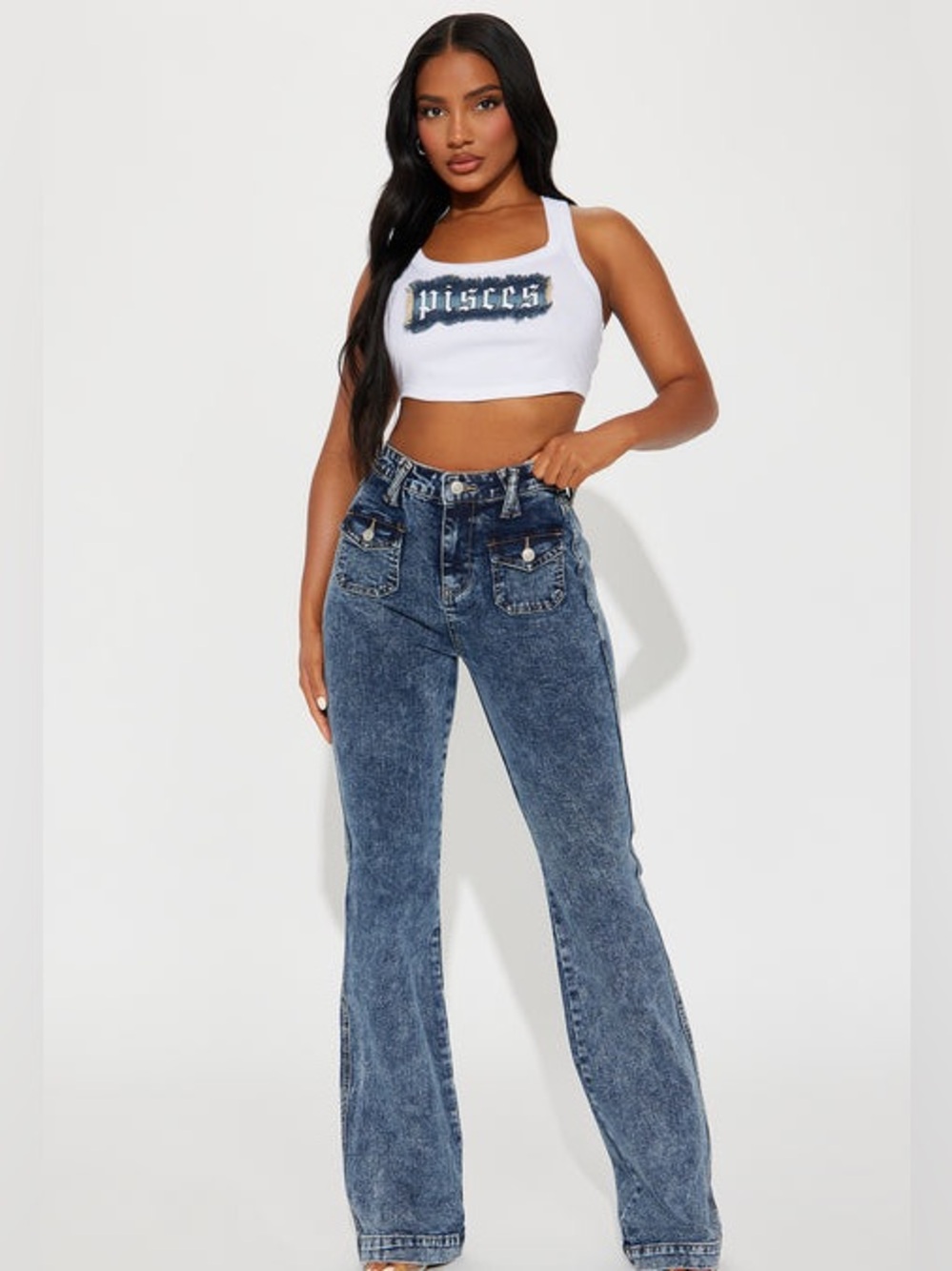 Fashion Nova Big Possibilities Stretch Acid Wash Flare Jeans - Acid Wash size 9